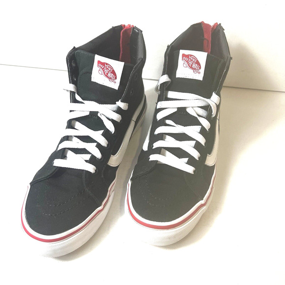 Vans SK8-Hi Sneakers Skate Women's 8.5 Lace Up Mens 7 Black Red Canvas Zip Heart - Picture 3 of 12